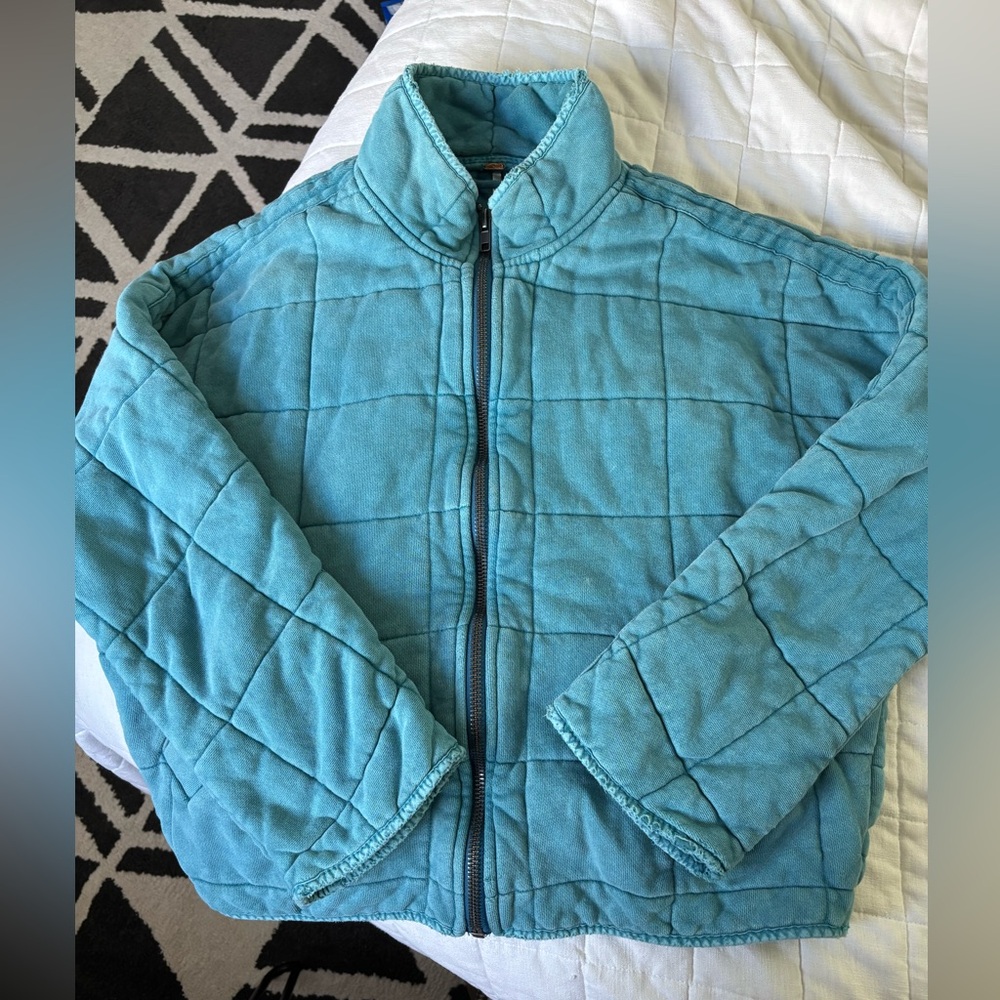 Free People mermaid scale blue Dolman Quilted Knit Jacket Size Extra Small